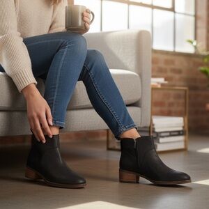 Lucky Brand Womenâs âPrenmaâ Black Leather Ankle Boots â Sz 8M